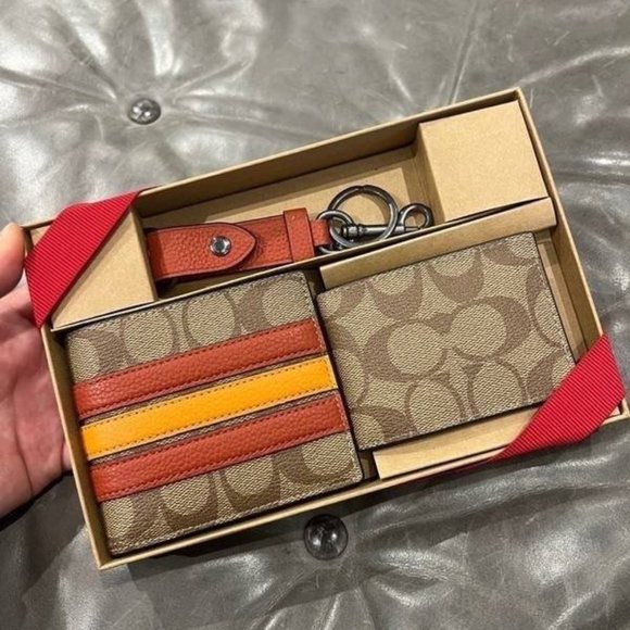 NWT COACH MEN'S BOXED 3 IN 1 WALLET GIFT SET IN SIG CANVAS WITH VARSITY STRIPE - Picture 5 of 6